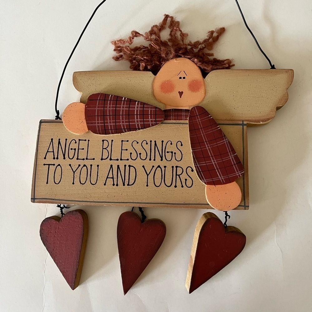 Hanging Angel Wooden Plaque Angel Blessings to you and yours